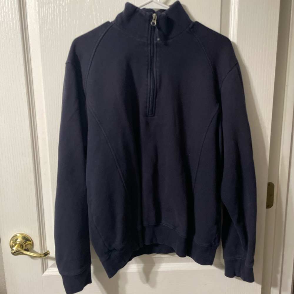 Blue Zip Up Sweater with Ribbed Cuffs
